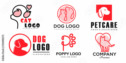Pet icon set logo design template. Vector dog and cat sign.