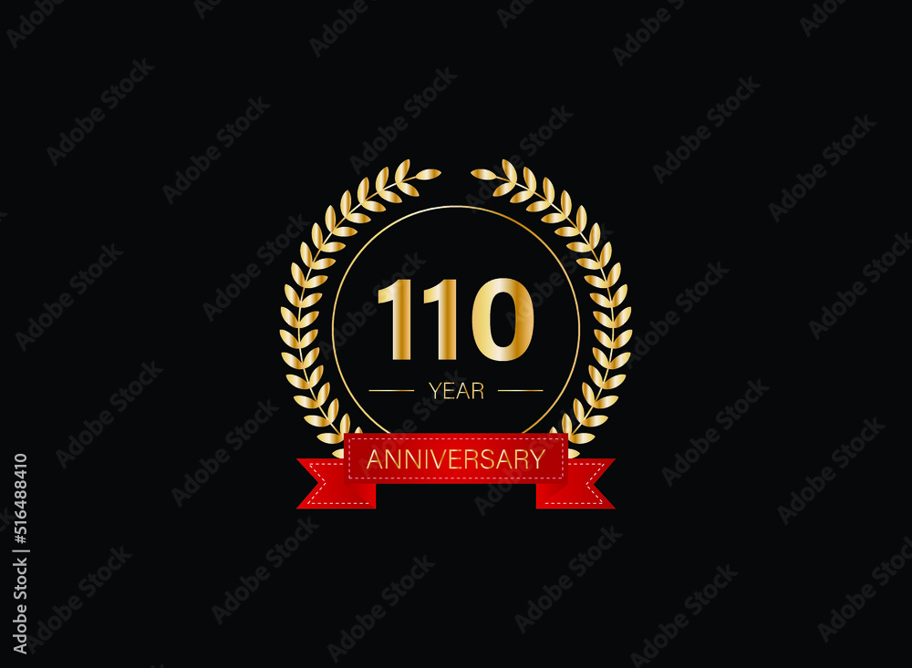 Fototapeta premium 110th anniversary celebration with gold glitter color and white background. Vector design for celebrations, invitation cards and greeting cards. eps 10.