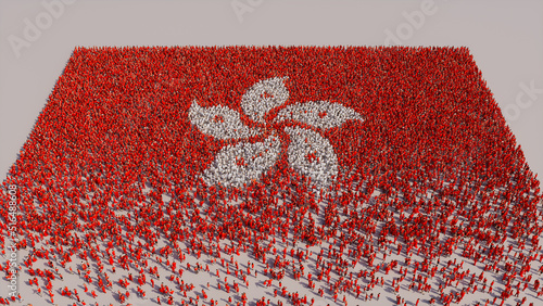 Hong Kong Flag formed from a Crowd of People. Banner of Hong Kong on White. photo