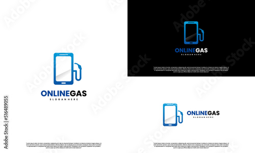 online gas logo design on isolated background, gas pump combine with smartphone logo modern concept