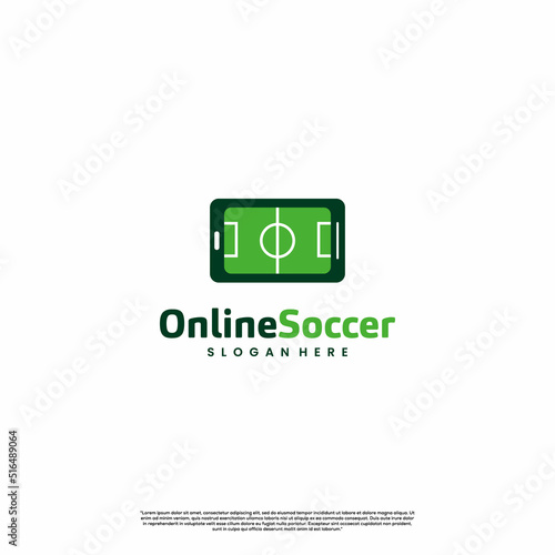 online soccer logo design, phone with soccer field logo modern concept