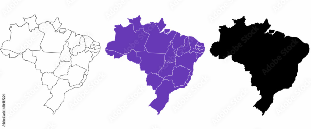 Federative Republic of Brazil political map set on white background