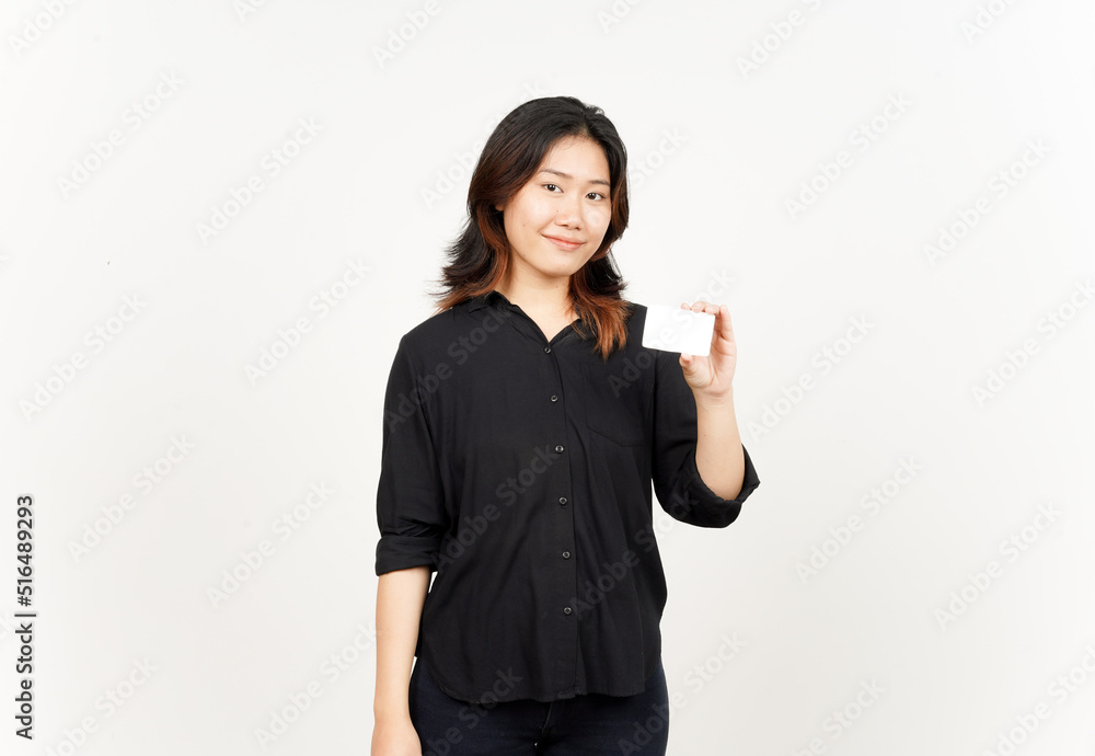 Holding Blank Bank Card Or Credit Card of Beautiful Asian Woman Isolated On White Background Holding Blank Bank Card Or Credit Card of Beautiful Asian Woman Isolated On White Background
