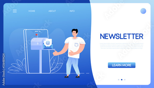 Flat icon with newsletter people post box for marketing design. Isolated vector illustration.