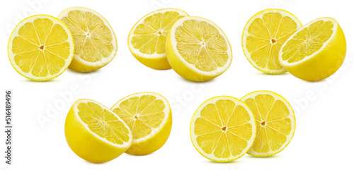 Collection lemon isolated on white background. Taste lemon with leaf. Full depth of field with clipping path