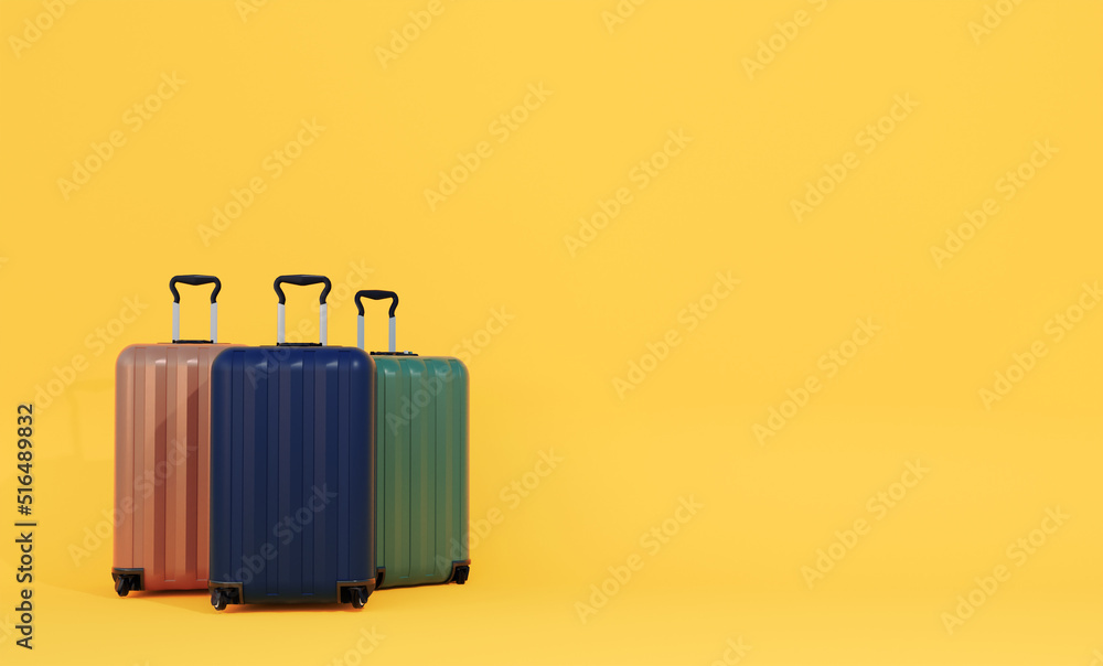 travel suitcase 3d object on yellow background travel suitcase 3d object on yellow background