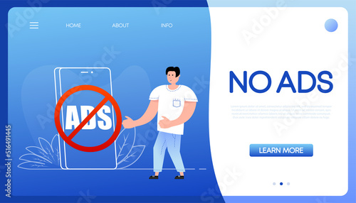 No ads for promotion red sign. Digital security concept. Ad blocking. Vector stock illustration.