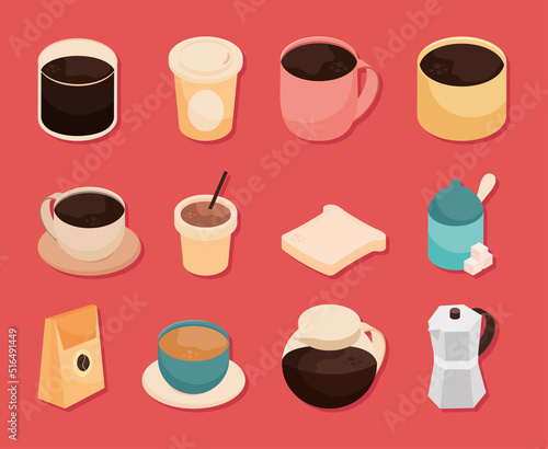 Wallpaper Mural isometric coffee items Torontodigital.ca