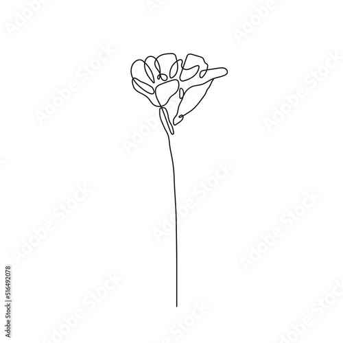 Simple Flower Line Art Drawing. Flower Silhouette Black Sketch on White Background. Beautiful Plant Line Drawing. Floral Minimalistic Vector Illustration.