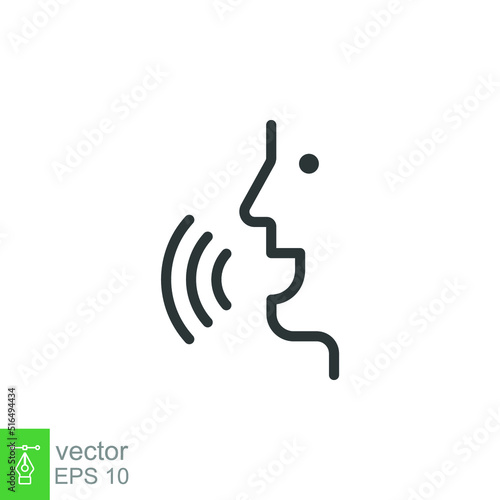 Voice recognition line icon. Simple outline style. Voice control, speak, talk, face, head, answer, logo, man, control, listen, communication, tech concept. Vector illustration isolated. EPS 10