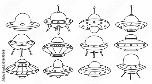 Doodle set of cute ufo.