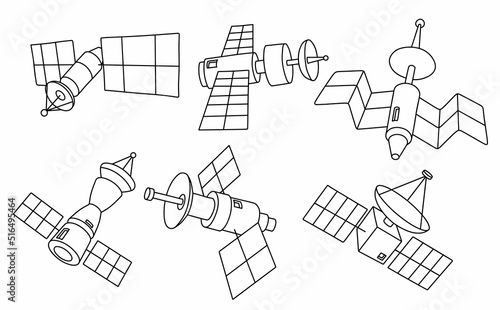 Doodle set of cute satellite.