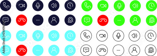 Video call buttons set. Collection of internet conversation buttons. A set of video communication elements.