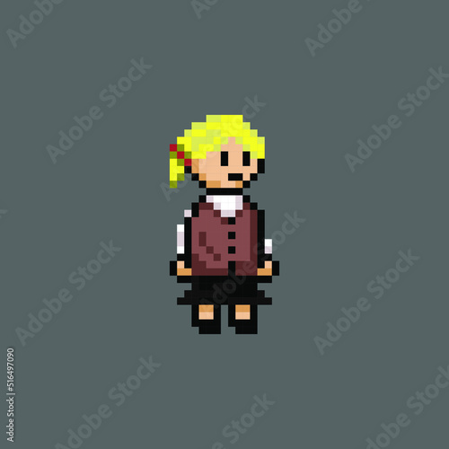 blonde haired girl use uniform in pixel style