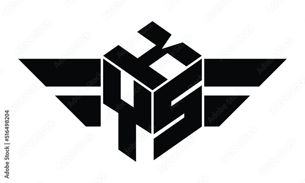 KYS three letter gaming logo in polygon cube shape logo design vector