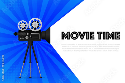 Movie projector, Retro cinema. Cinematography festival. Movie time. Vector illustration.