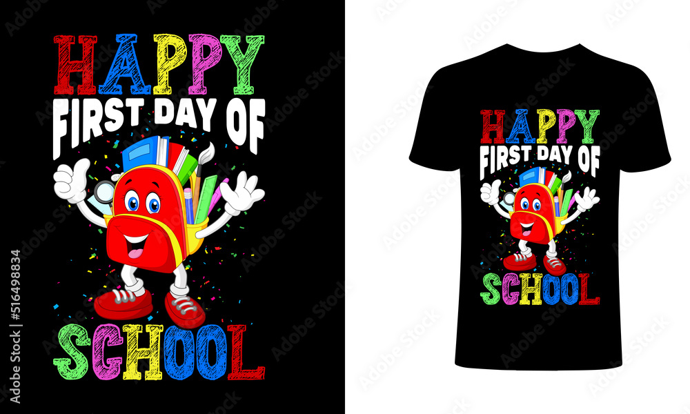 Happy first day of school t-shirt design and template.