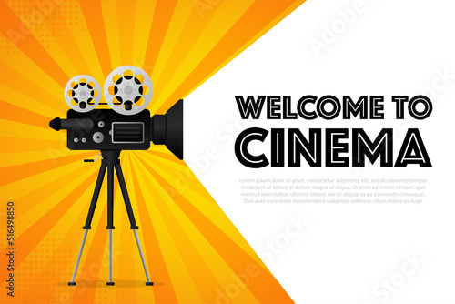 Movie projector, Retro cinema. Cinematography festival. Movie time. Vector illustration.