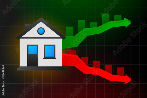 Increasing house prices. Rising Housing Market. Home Value. Vector illustration.