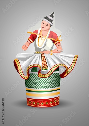 Indian cultural Manipuri classical dance performance. vector illustration design photo