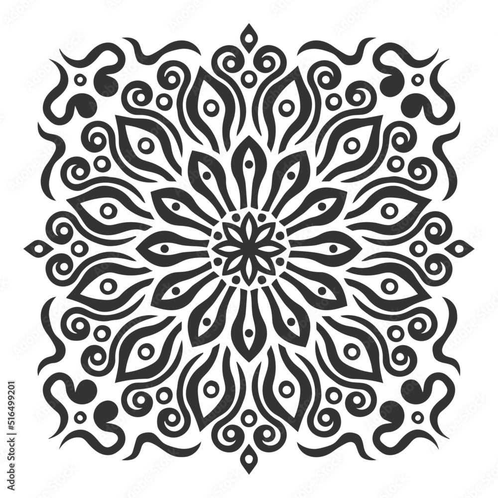Ornament of silhouette vegetation. Decorative element. Print for the cover of the book, postcards, t-shirts, tiles. Illustration for rugs.