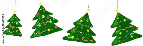 Decorative christmas pine tree bauble hanging boarder banner hand drawing illustration photo