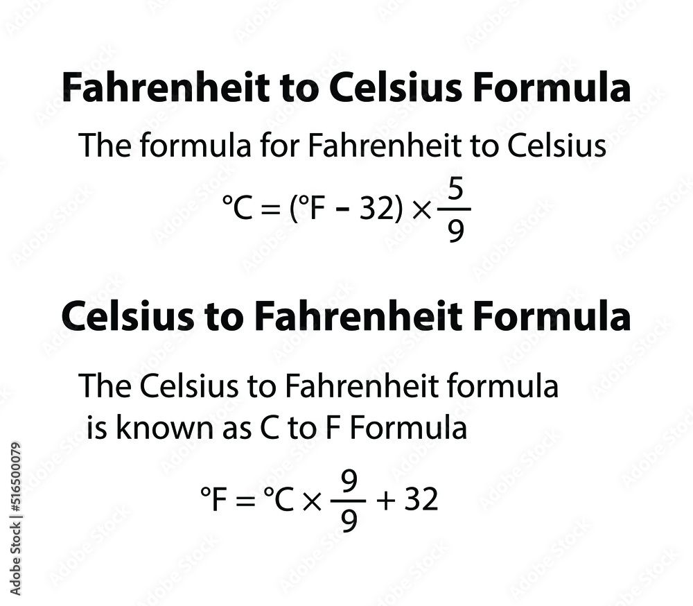 Fahrenheit to Celsius Formula. Math's, physics. vector white background. mathematical formula equation. 