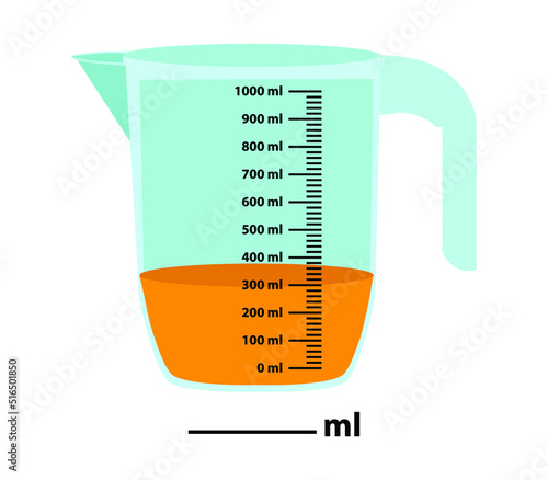 Scale measuring jug 300ml. with measuring scale.
Beaker for chemical experiments in the laboratory. Vector illustration