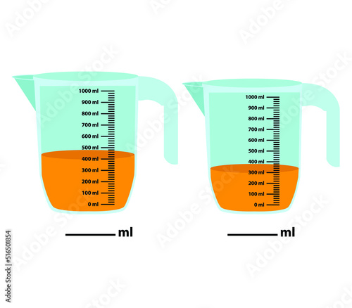 Scale measuring jug 400ml. with measuring scale.
Beaker for chemical experiments in the laboratory. Vector illustration