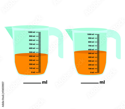 Scale measuring jug 400ml - 500ml. with measuring scale.
Beaker for chemical experiments in the laboratory. Vector illustration