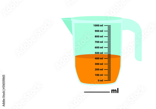 Scale measuring jug 400ml. with measuring scale.
Beaker for chemical experiments in the laboratory. Vector illustration