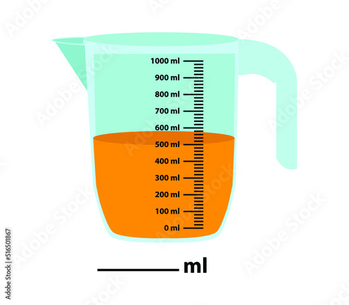 Scale measuring jug 500ml. with measuring scale.
Beaker for chemical experiments in the laboratory. Vector illustration