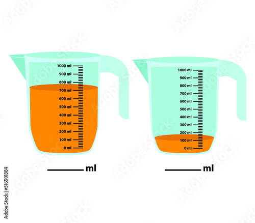 Scale measuring jug 700ml - 100ml. with measuring scale.
Beaker for chemical experiments in the laboratory. Vector illustration