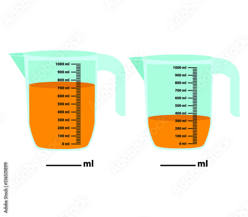 The Scale measuring jug 700ml - 300ml. with measuring scale.
Beaker for chemical experiments in the laboratory. Vector illustration