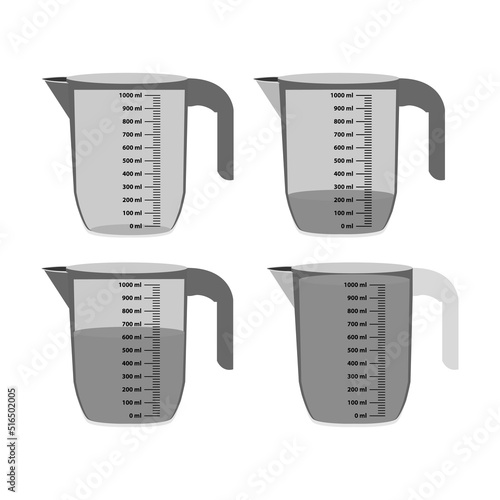 Scale measuring jug.
Beaker for chemical experiments in the laboratory. Vector illustration