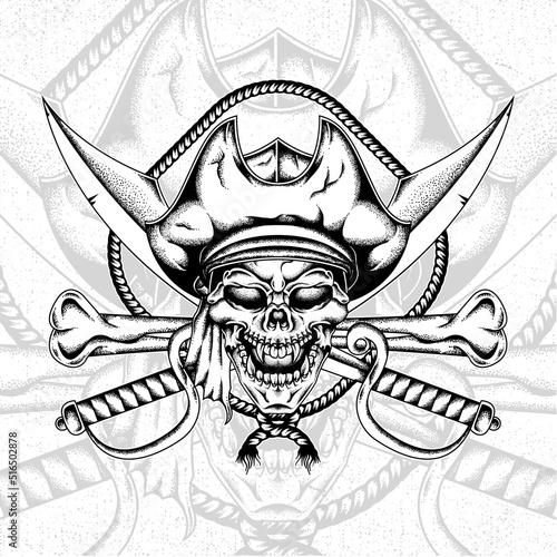 Skull pirate illustration detailed and easy to edit