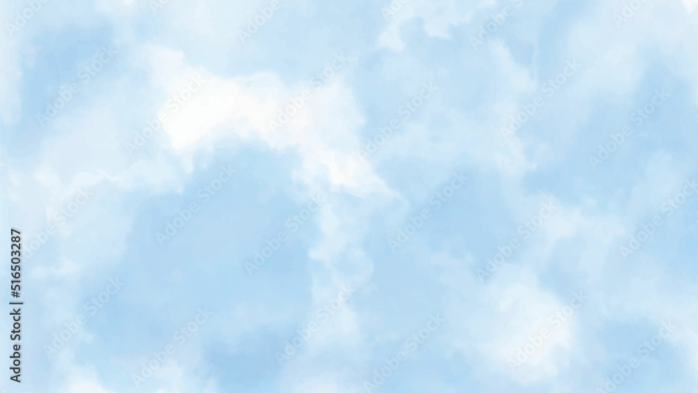 The white cloud and blue sky. Watercolor style artwork background. Tender blue sky, small clouds with a natural effect