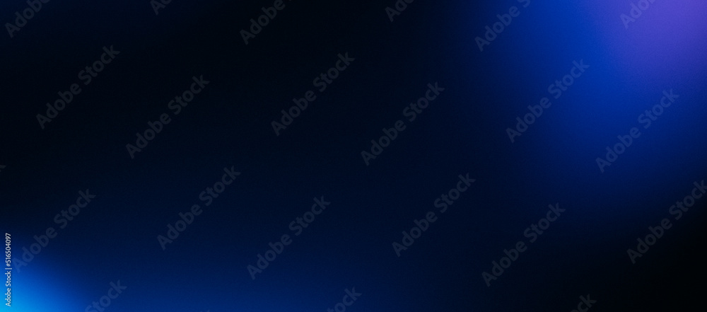 Defocused light flare. Blur glow banner. Cyber illumination. Bokeh neon navy blue black color gradient on dark night modern decorative abstract copy space background.