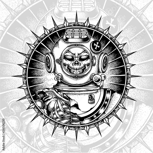Diving helmet illustration detailed and easy to edit