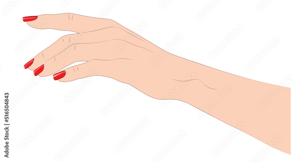 Caucasian hand with red nails Caucasian hand with red nails