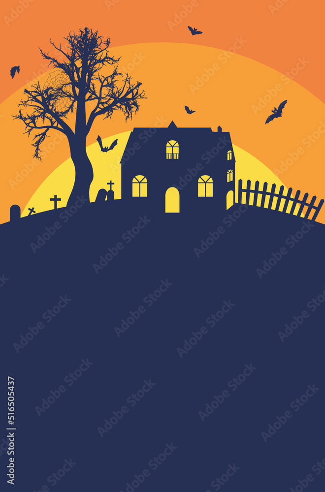 House near spooky tree silhouette