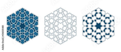 Set of Islamic traditional rosettes for greetings cards decoration and design isolated on white backgrounds. Vector illustration.