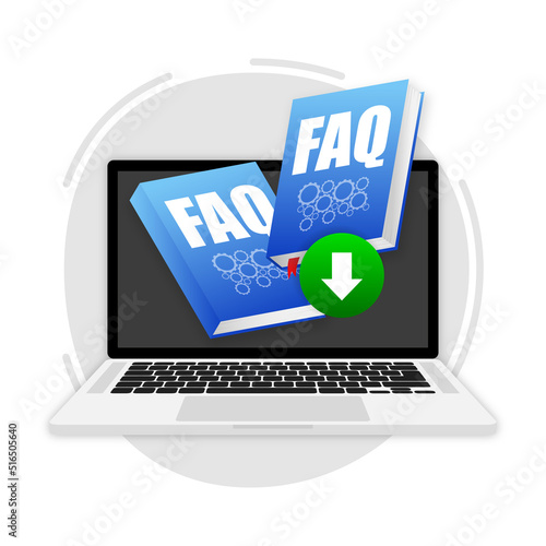 Faq book download, support, help concept. Support, customer service, help, communication.