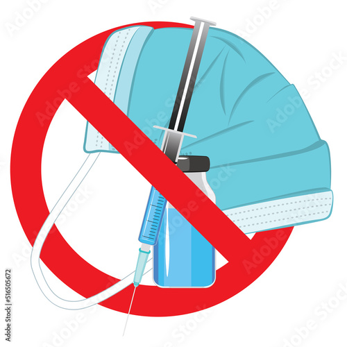 Mask and vaccine inside forbidden sign