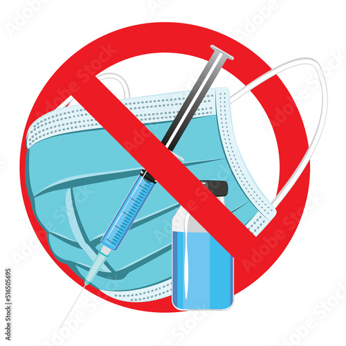 Mask and vaccine inside forbidden sign