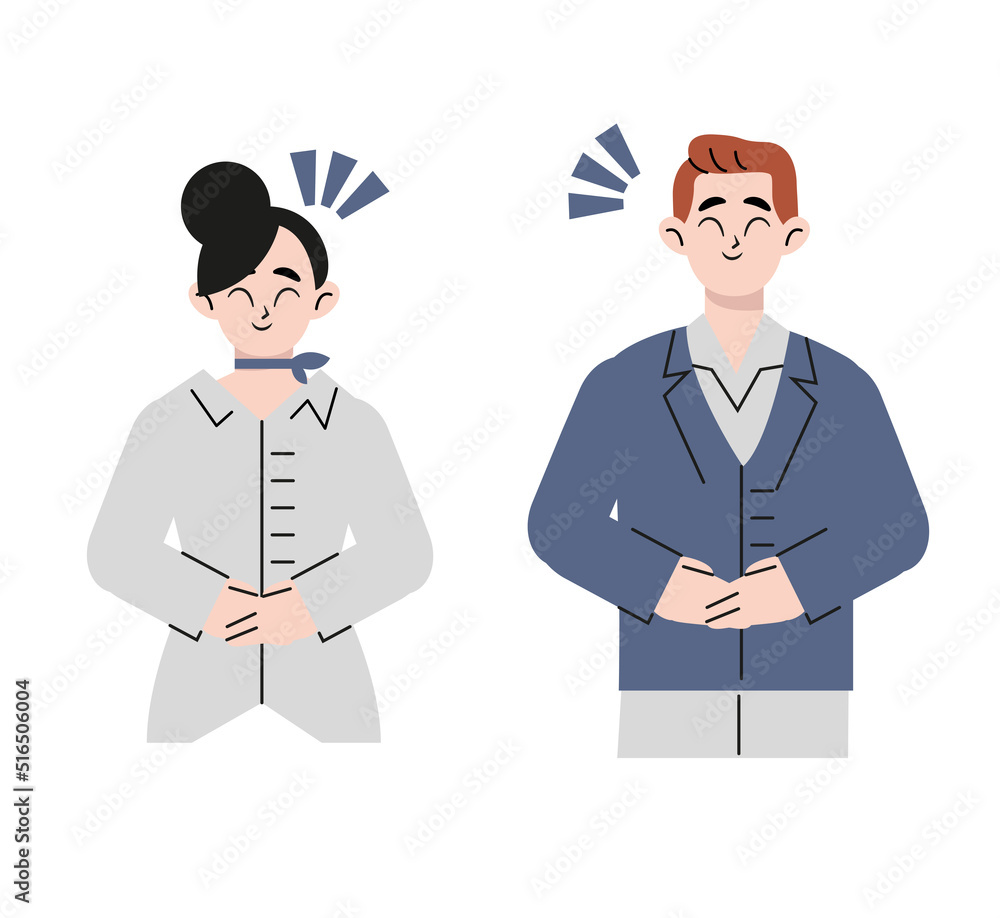 The staff of the lodging company who serves customers with a smile. Flat drawn style vector design illustrations. The staff of the lodging company who serves customers with a smile. Flat drawn style vector design illustrations.