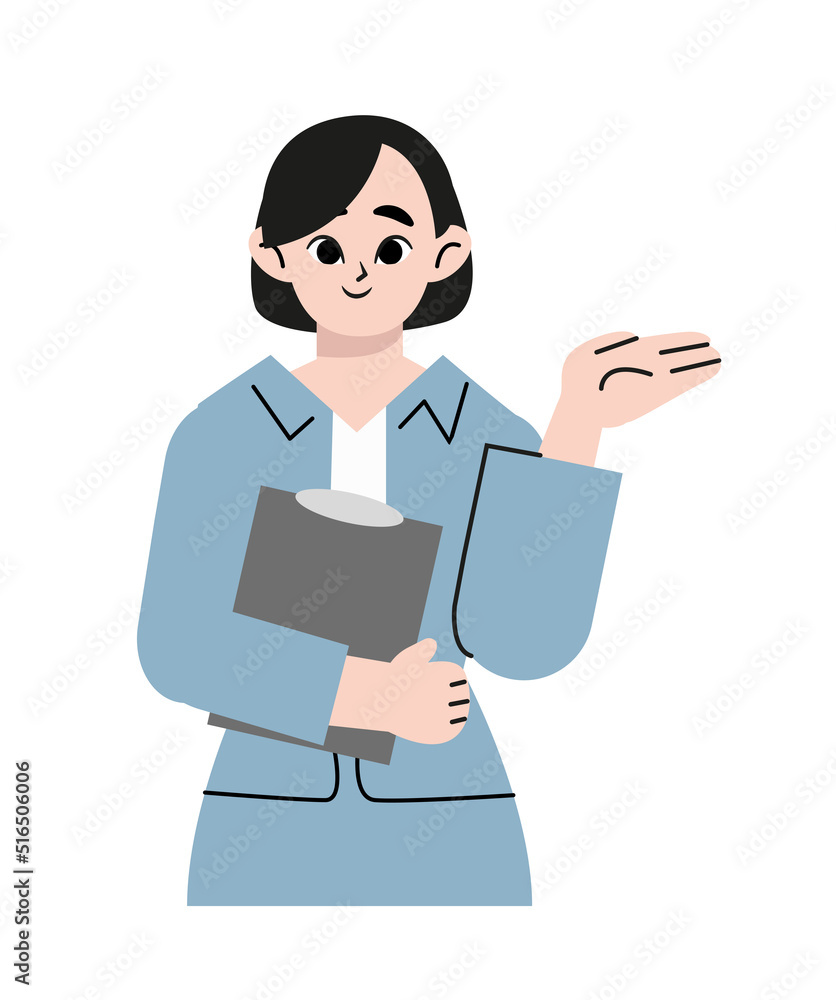  A business woman, person who guides customers. Flat drawn style vector design illustrations.