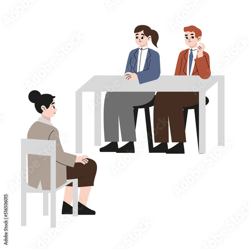 New graduates men and women who challenge interviews with personnel personnel. Flat drawn style vector design illustrations.