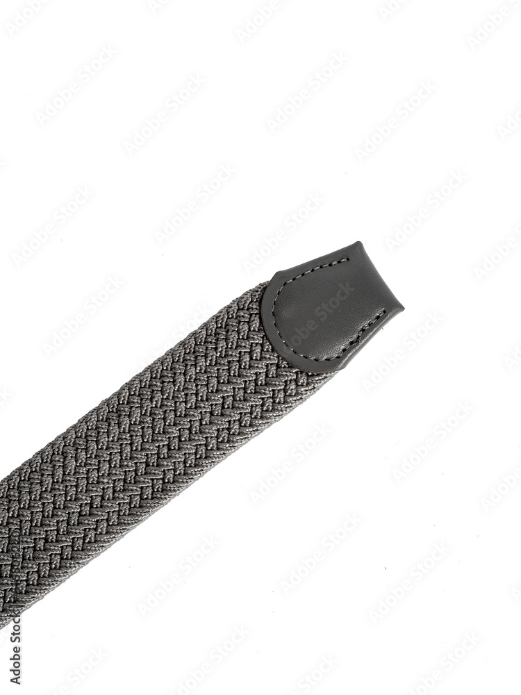 black men's leather belt on isolated white background