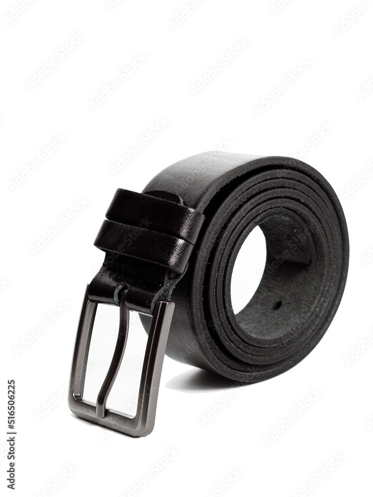 Obraz premium black men's leather belt on isolated white background
